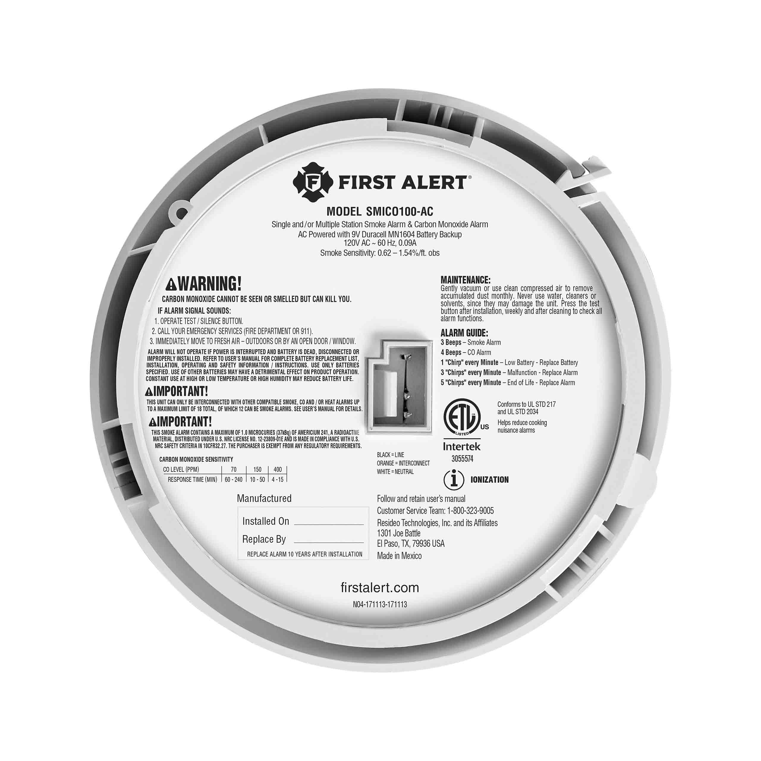 Interconnect Hardwire 2-in 1 Smoke and Carbon Monoxide Alarm with Battery Backup - Image 13